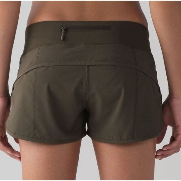 Lululemon SPEED olive green Lined Run Gym yoga SHORTS sz 2 - Picture 1 of 6